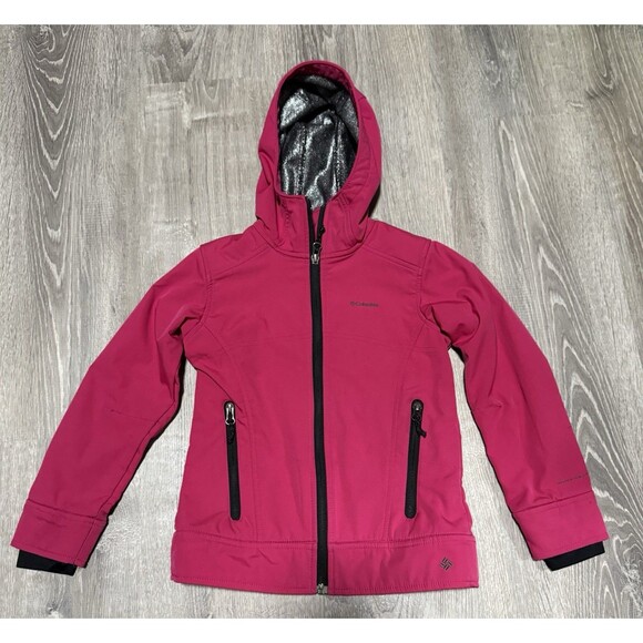 Columbia Titanium Girls Jacket Size 7/8 Pink Softshell Omni-Heat Hooded - Picture 1 of 6